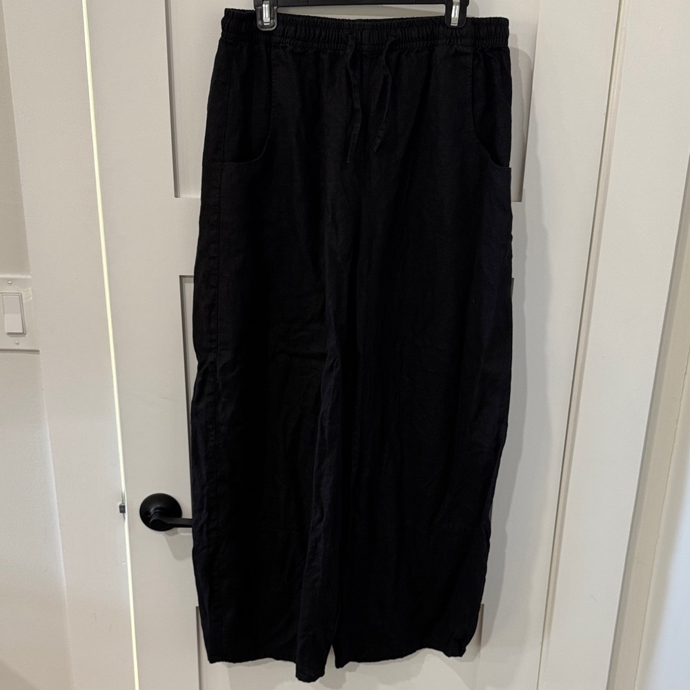 Linenfox Black Women's Wide Leg Linen Pants